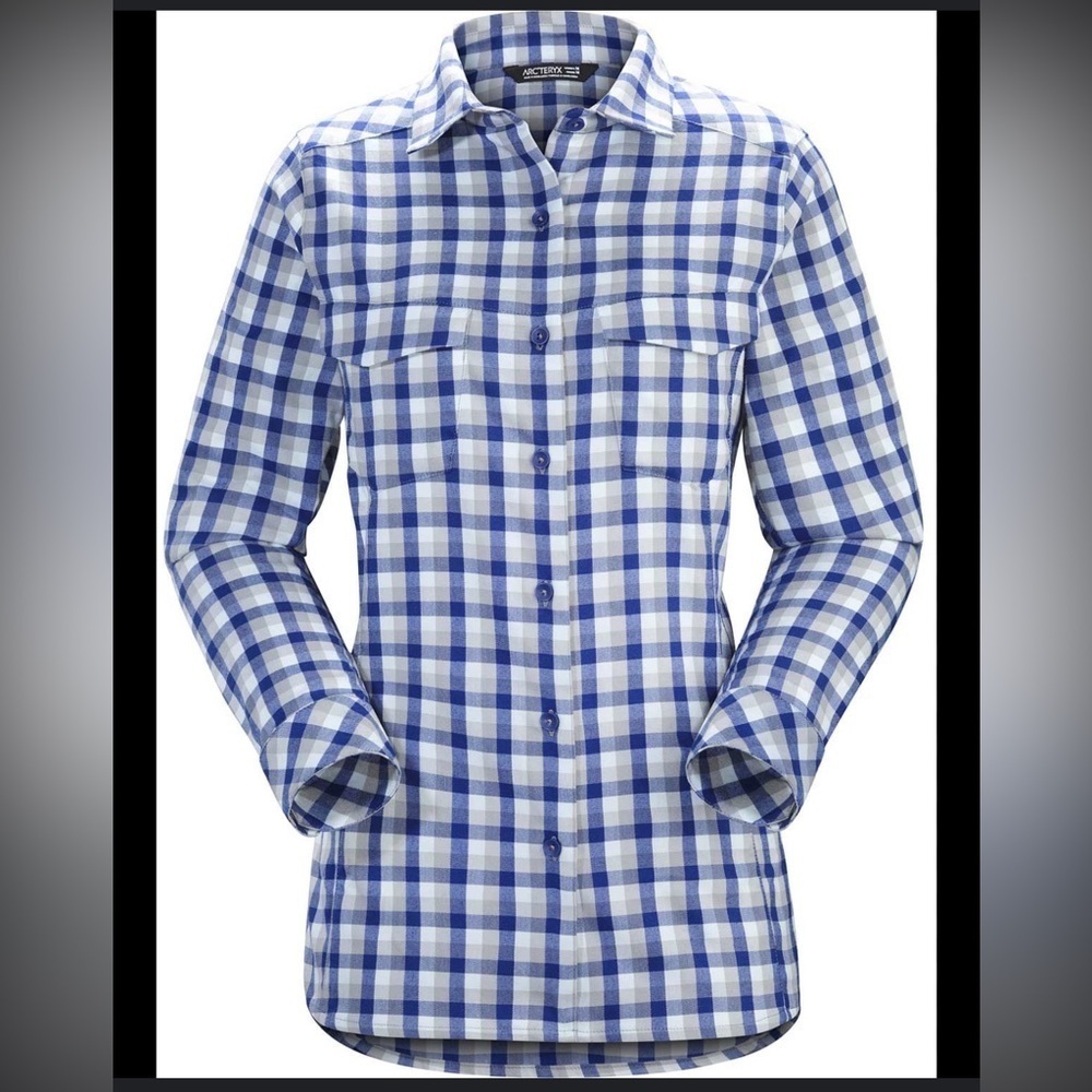 Arcteryx addison blue plaid button down long sleeve shirt size Large